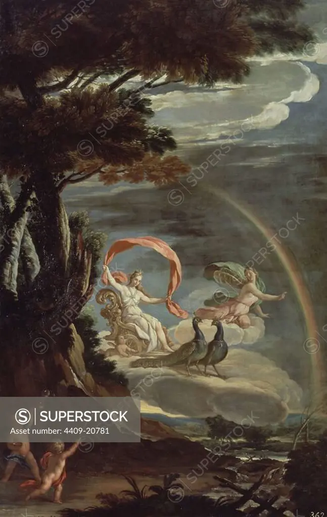 ALEGORIA DEL AIRE - HACIA 1700 - OLEO/LIENZO - 246x156 cm - ROCOCO ESPAÑOL. Author: ANTONIO PALOMINO. Location: MUSEO DEL PRADO-PINTURA. MADRID. SPAIN. HERA. IRIS NINFA.