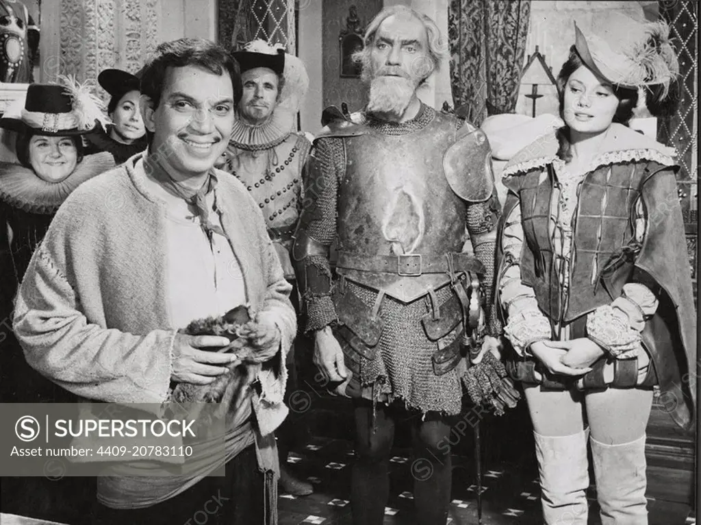 CANTINFLAS, MARY FRANCIS and FERNANDO FERNAN GOMEZ in DON QUIXOTE RIDES AGAIN (1973) -Original title: DON QUIJOTE CABALGA DE NUEVO-, directed by ROBERTO GAVALDON.