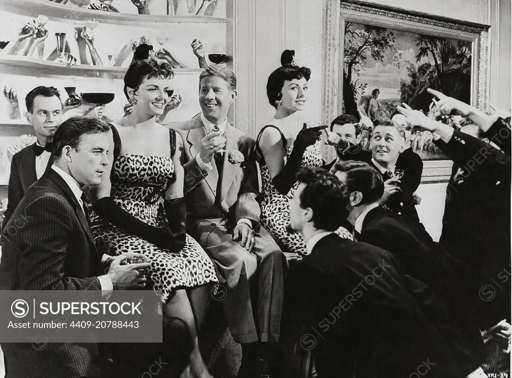 RUDY VALLEE, ALAN YOUNG, SCOTT BRADY, JANE RUSSELL and JEANNE CRAIN in GENTLEMEN MARRY BRUNETTES (1955).