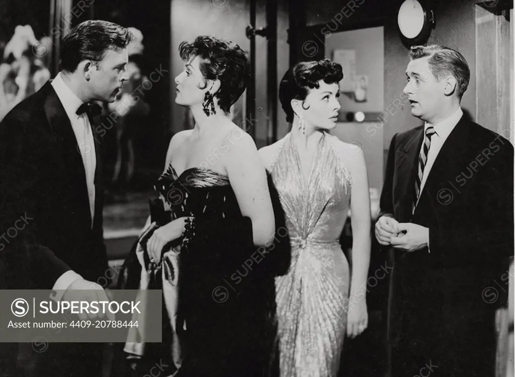 ALAN YOUNG, SCOTT BRADY, JANE RUSSELL and JEANNE CRAIN in GENTLEMEN MARRY BRUNETTES (1955).