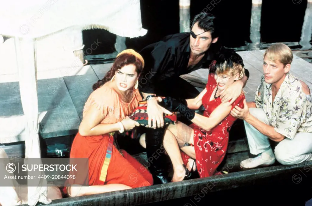 TIMOTHY DALTON and BROOKE SHIELDS in BRENDA STARR (1989), directed by ROBERT ELLIS MILLER.