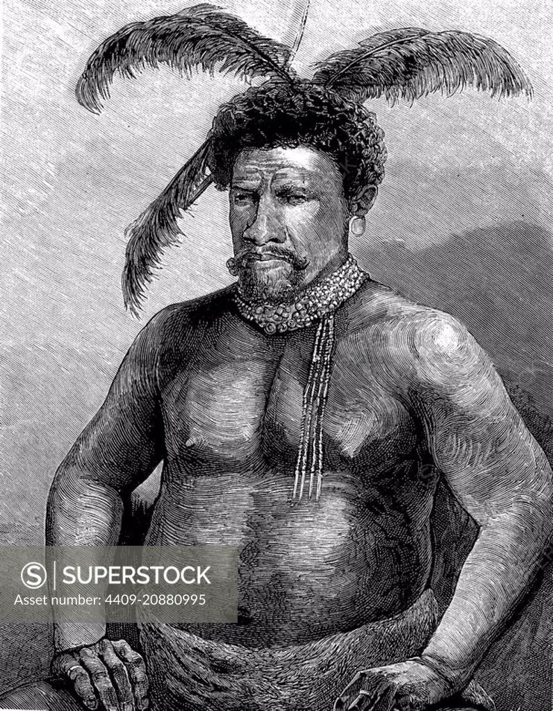 Sudáfrica. Cetewayo o Cetawayo o Cetshwayo kaMpande (1826-1884), rey de los zulúes. Grabado de 1879.