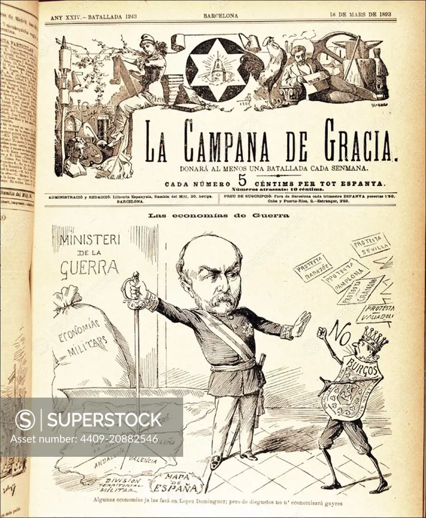 LOPEZ DOMINGUEZ , JOSE. MILITAR Y POLITICO ESPAÑOL. MALAGA 1829 - 1911.  CARICATURA EN LA REVISTA SATIRICA. 