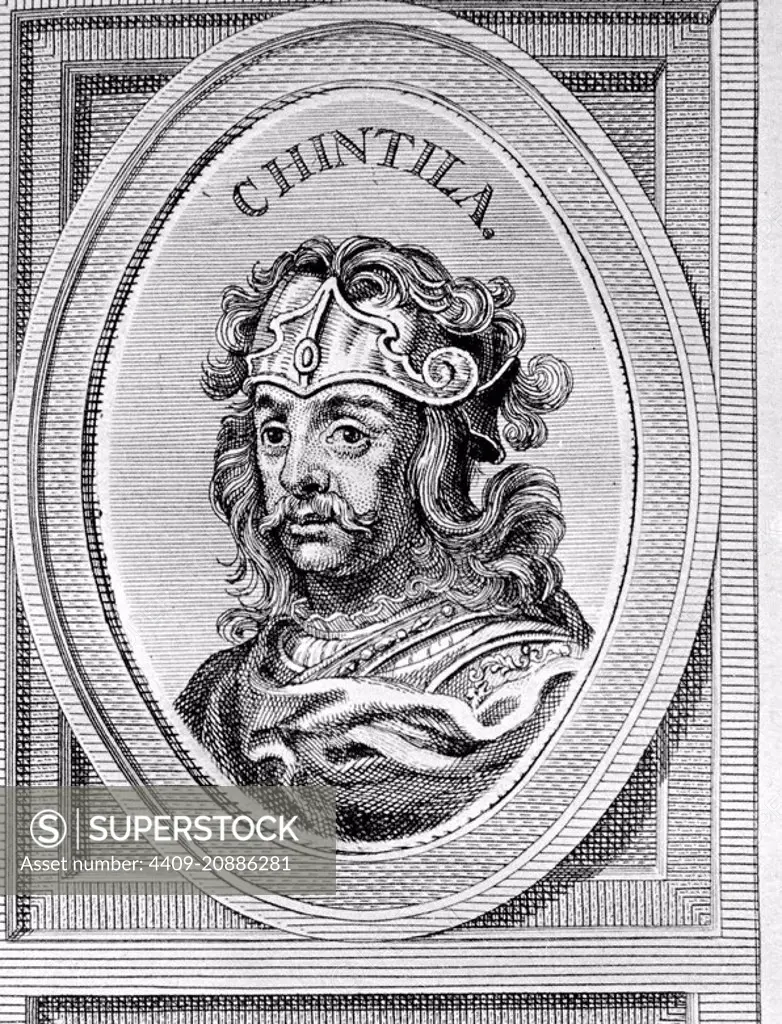 CHINTILA. REY VISIGODO DE 636 - 639. GRABADO DE ARNOLDO VANWESTER , 1684. BIBLIOTECA NACIONAL. MADRID.