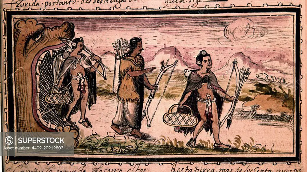 Codex Duran, Historia De Las Indias - The Hunt - 1579 - vellum. Author: DIEGO DURAN. Location: BIBLIOTECA NACIONAL-COLECCION. MADRID. SPAIN.