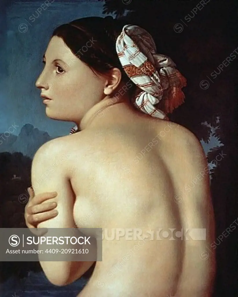 Female nude - 1807 - 51x42,5 cm - oil on canvas - french Neoclassicism.  Author: Jean Auguste Dominique Ingres (1780-1867). Location: MUSEO BONNAT,  AVIGNON, FRANCE. Also known as: BAISTA DE MEDIO CUERPO;