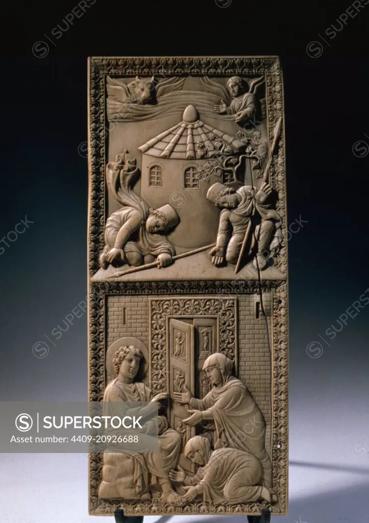 Ivory Diptych with resurrection and Mary. Italian 5th century. Museum: CASTELLO SFORZESCO, Milan, ITALIA. JESUS. VIRGIN MARY.