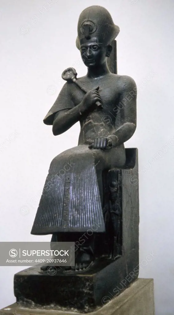 Statue of Ramesses II (1279-1213 BC). Egyptian pharaoh. New Kingdom, 19th Dynasty. Diorite. From Thebes, Egypt. Egyptian Museum. Turin, Italy.