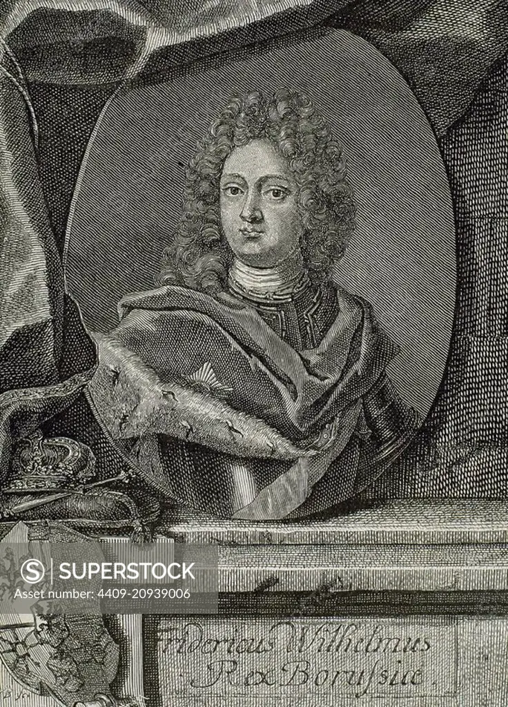 Frederick William I of Prussia(1688-1740). Known as the Soldier King. King in Prussia and Elector of Brandenburg. Engraving by M. Bernigeroth. 19th century.