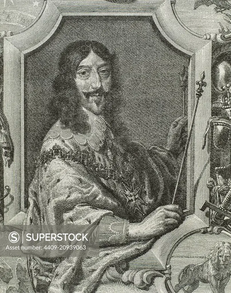 Louis XIII (1601-1643). King of France. Portrait. Engraving in "La Historia Universal", 1885.