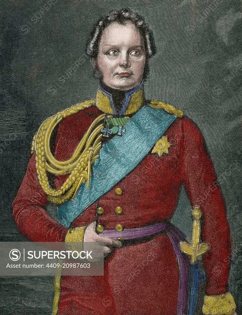 Frederick William IV of Prussia (1795-1861). King of Prusia 1840-1861. Portrait. Engraving by Niedermann. 19th century. Colored.