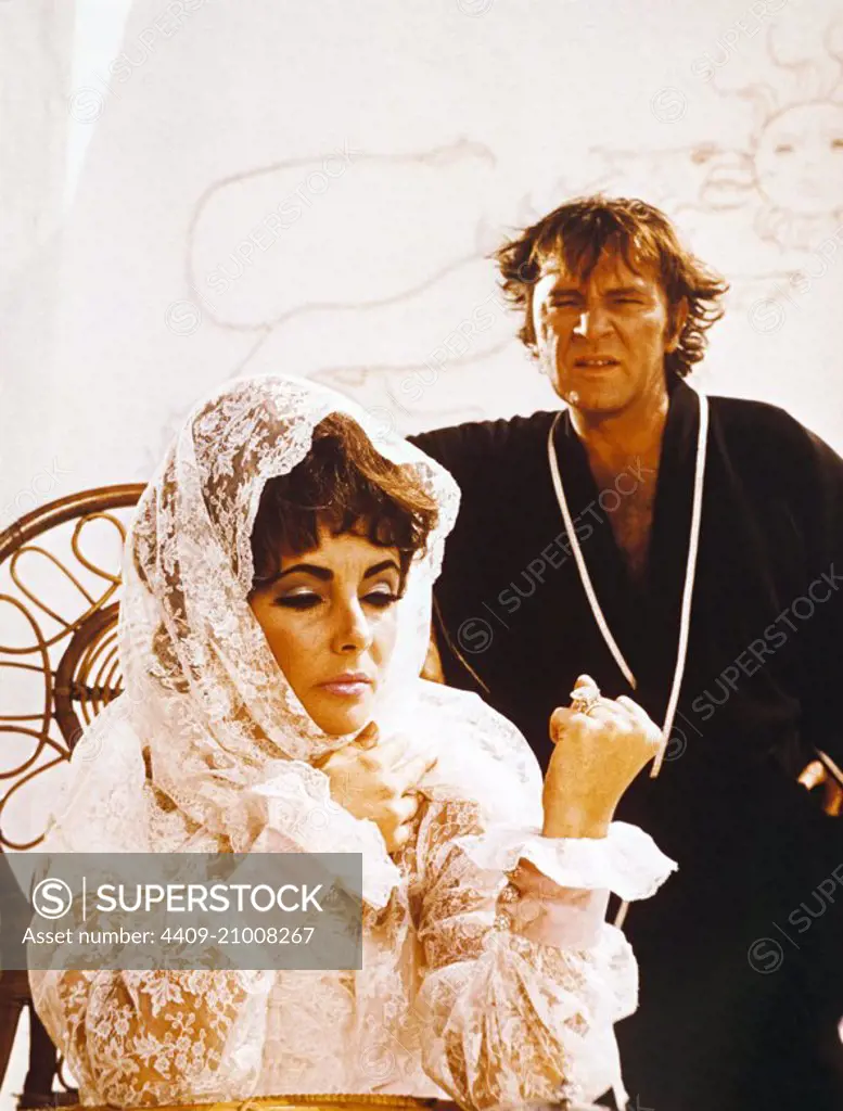 ELIZABETH TAYLOR and RICHARD BURTON in BOOM! (1968) -Original title: BOOM-, directed by JOSEPH LOSEY.