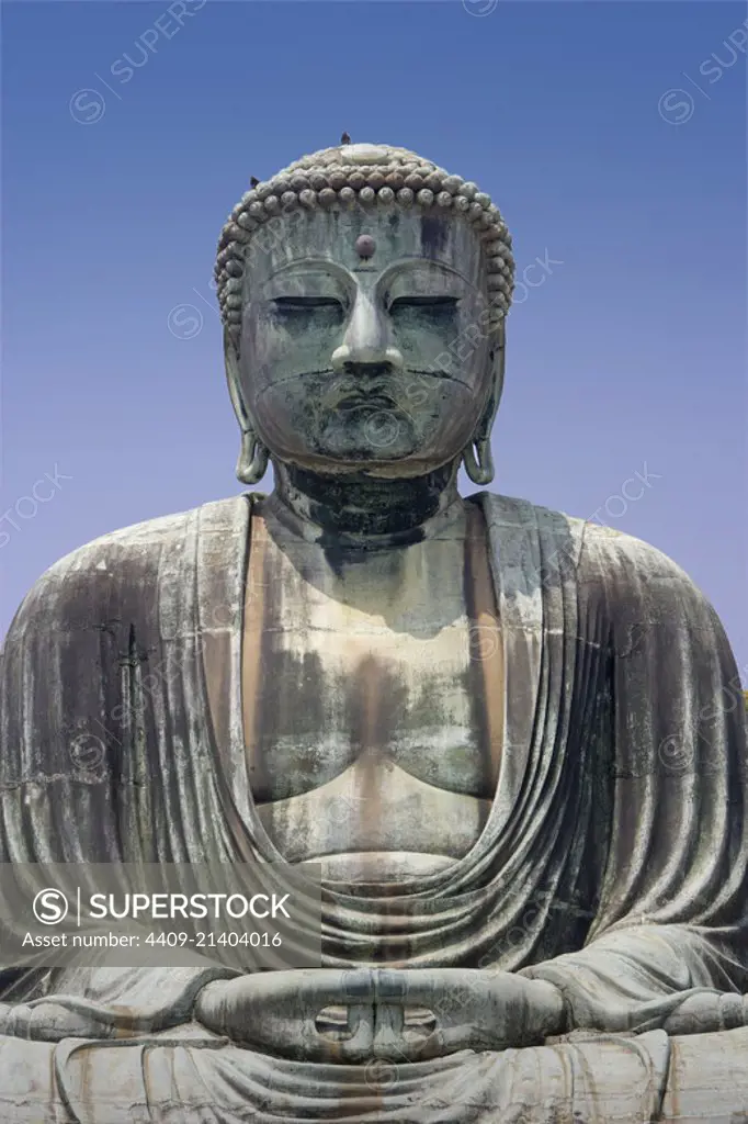 Great Buddha (Daibutsu) (1252). Depicts Amida Buddha, seated cross-legged. Detail. Kotoku-in Temple. Kamakura. Japan.