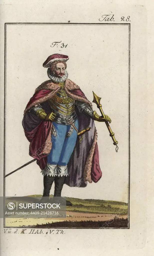 Count of Flanders, 1582. Handcolored copperplate engraving from Robert von Spalart's "Historical Picture of the Costumes of the Principal People of Antiquity and of the Middle Ages," Vienna, 1811. Illustration based on Thomas Jefferys Collection of Dresses of Different Nations, Antient and Modern. After the Designs of Holbein, Van Dyke, Hollar, and others, London, 1757.