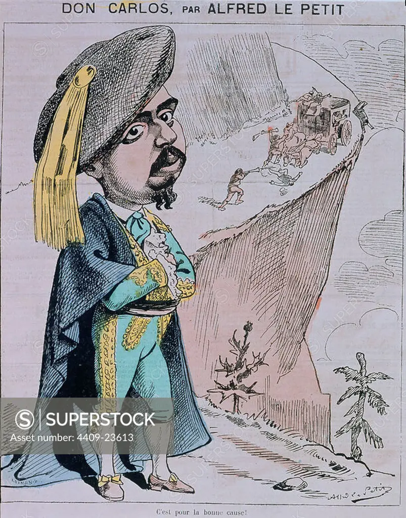 CARICATURA DE DON CARLOS PRETENDIENTE AL TRONO ESPAÑOL - 1873. - SuperStock