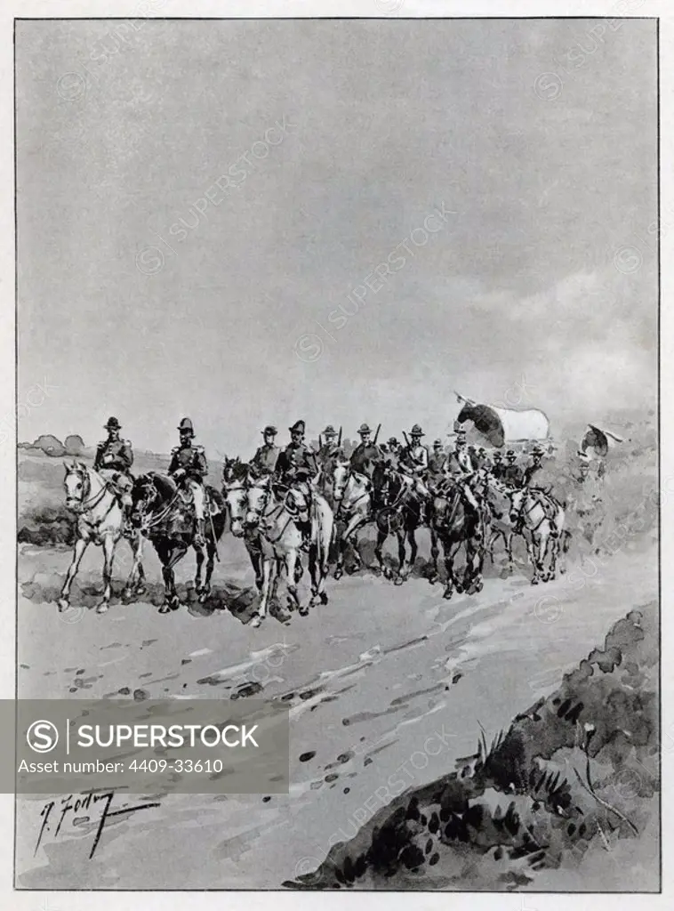 Historia de Argentina. Siglo XIX. Retirada a Santa Fé protagonizada por las tropas revolucionarias del general Lavalle, 6 septiembre 1840. Author: FORTUNY FRANCISCO.