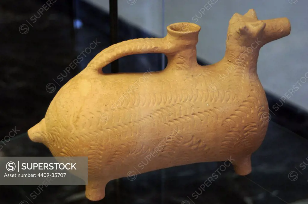 Medieval vase shape as a mammal. Local Ceramics. National Museum of the Early Middle Ages (Museo dell' Alto Medioevo). Rome. Italy.