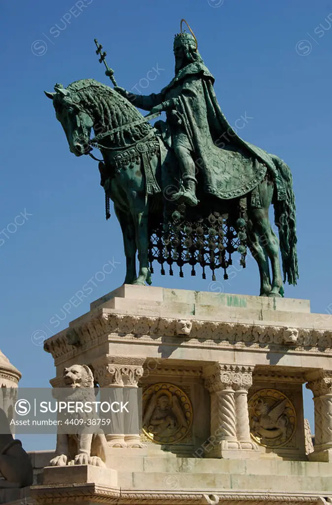 Stephen I of Hungary or Saint Stephen (969-1038). First Christian king of Hungary (1000-1038). Statue of King in the Fishermen's Bastion. Budapest. Hungary.