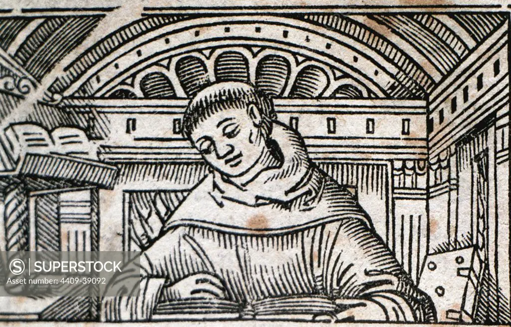 John Duns Scotus (1266-1308). Scottish philosopher and Franciscan theologian. Portrait on the cover of "Scriptum super quartum Sententiarum." Edition 1530.