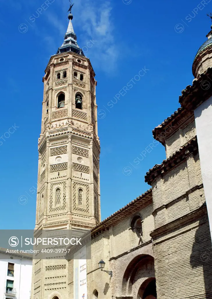 Mudejar art. Spain. Church of St. Andrew. Detail octogonal tower. Mudejar style. Built in t12th century. Calatayud.