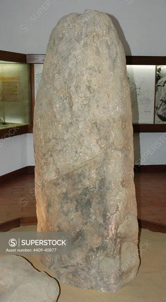 Portugal. Menhir of Piedra Longa. Neolithic Era. Archaeology Museum. Montemor-o-Novo.