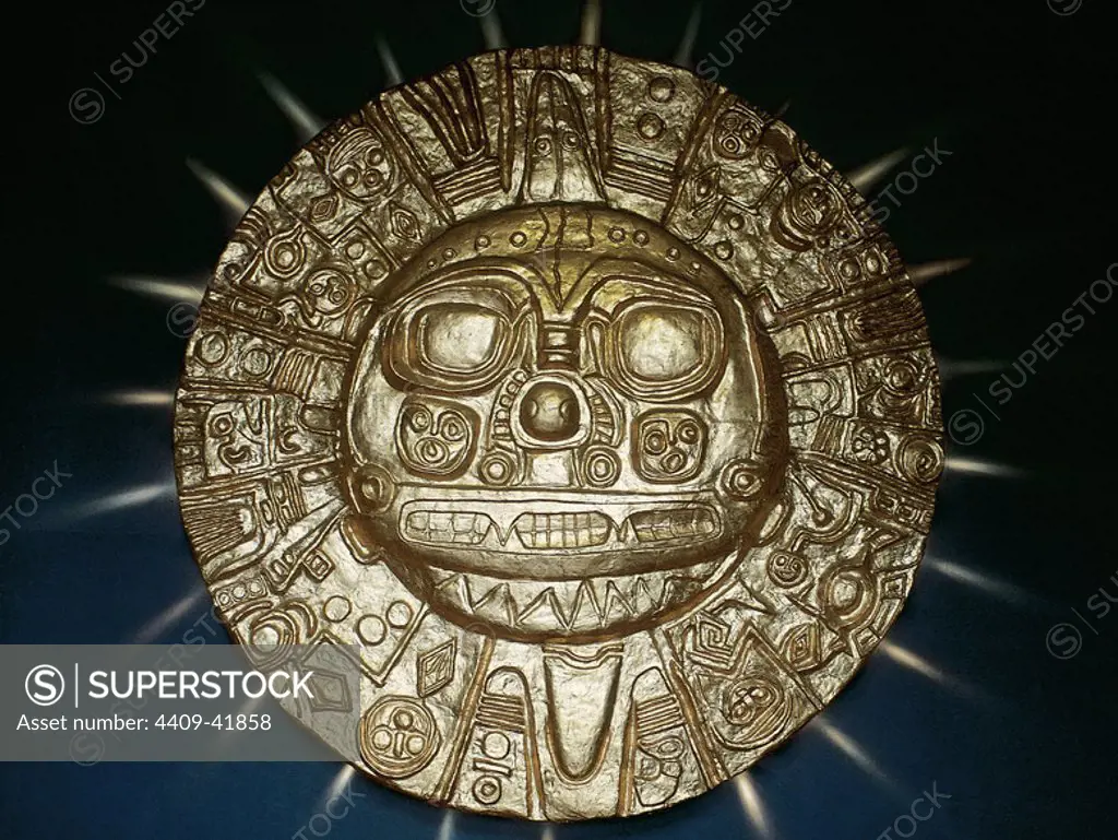 ARTE PRECOLOMBINO. PERIODO INCA. PERU. Reproducción del DIOS SOL inca, conocido como SOL DE ECHENIQUE. Museo de la Nación. Lima.