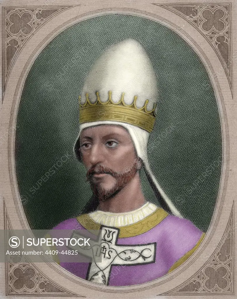 Pope Saint Gregory VII (c. 1015/1028-1085), born Hildebrand of Sovana. Pope from April 22, 1073, until his death. Colored.