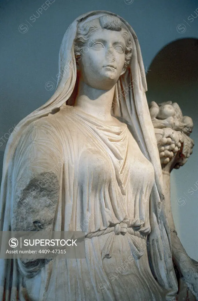 LIVIA Drusilla (-58 to 29). Roman lady, wife of Emperor Augustus. LIVIA depicted as the goddess Ceres. Sculpture from Baena (Cordoba). National Archaeological Museum. Madrid. Spain.