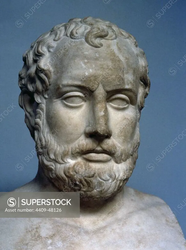 Aeschines (389-314 BC). Greek statesman and one of the ten Attics orators. Bust. Roman copy of a Greek sculpture found in Bitolia. British Museum, London, England.