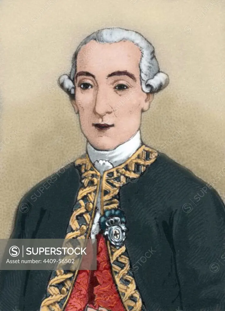 Martin de Mayorga (1721-1783). Spanish military officer, governor of the Captaincy General of Guatemala (1773-1779) and interim viceroy of New Spain (1779-1783). Colored engraving.