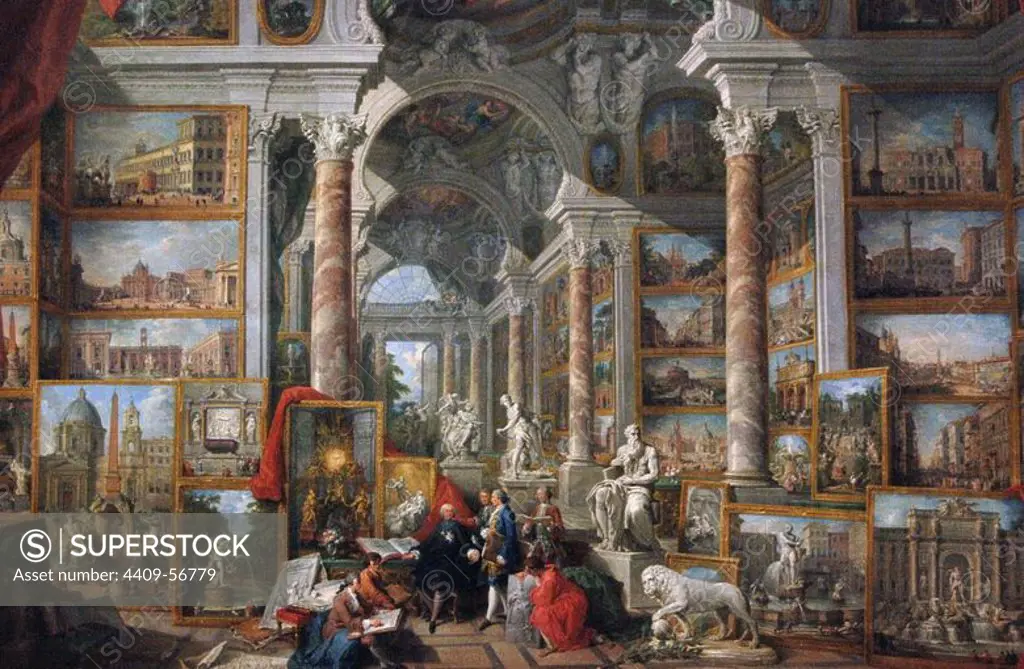 Giovanni Paolo Panini (1691-1765). Italian painter. Picture gallery with views of Modern Rome. 1758. Museum of Louvre. Paris. France.