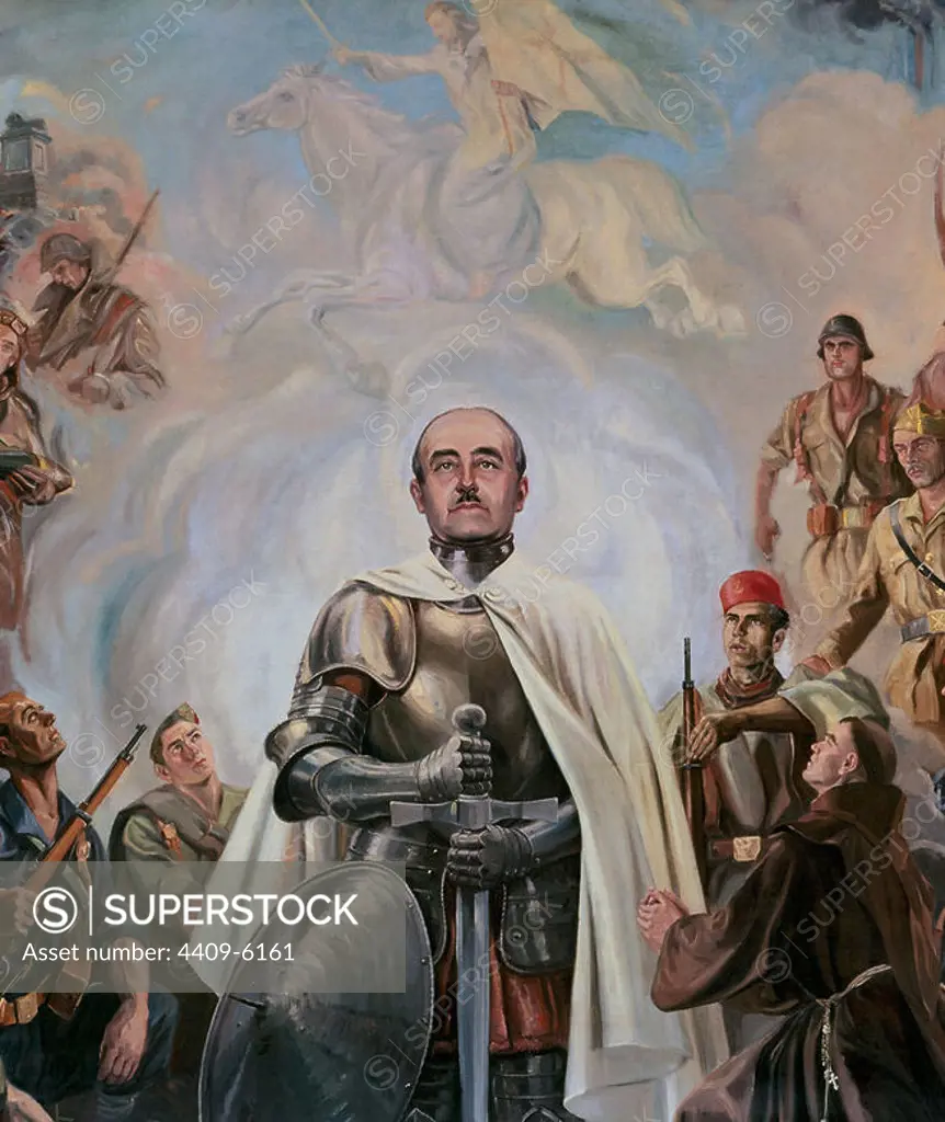 ALEGORIA DE FRANCO Y LA CRUZADA - 1948/9 - PINTURA MURAL - (DETALLE). Author: ARTURO REQUE MERUVIA-KEMER-. Location: ARCHIVO HISTORICO MILITAR. MADRID. SPAIN. FRANCISCO FRANCO. JAMES THE GREATER. Apóstol Santiago el Mayor. APOSTOL SANTIAGO MATAMOROS. APOSTOL SANTIAGO EN CLAVIJO.