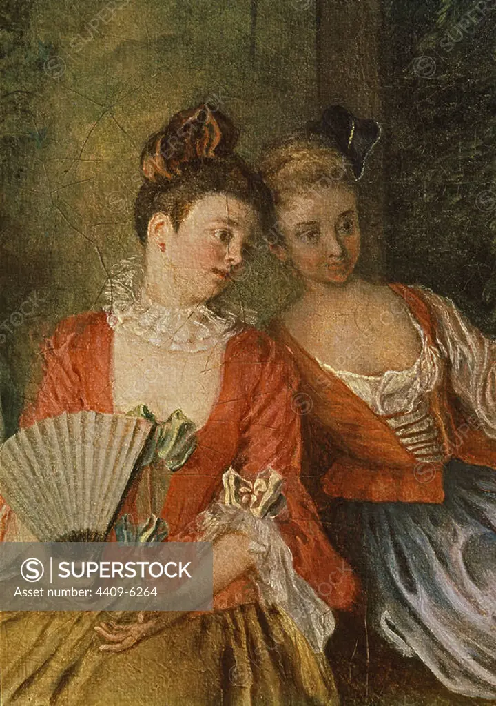 LA PARTIDA LEAL - DETALLE - SIGLO XVIII - ROCOCO FRANCES. Author: Jean Antoine Watteau. Location: PRIVATE COLLECTION. France.