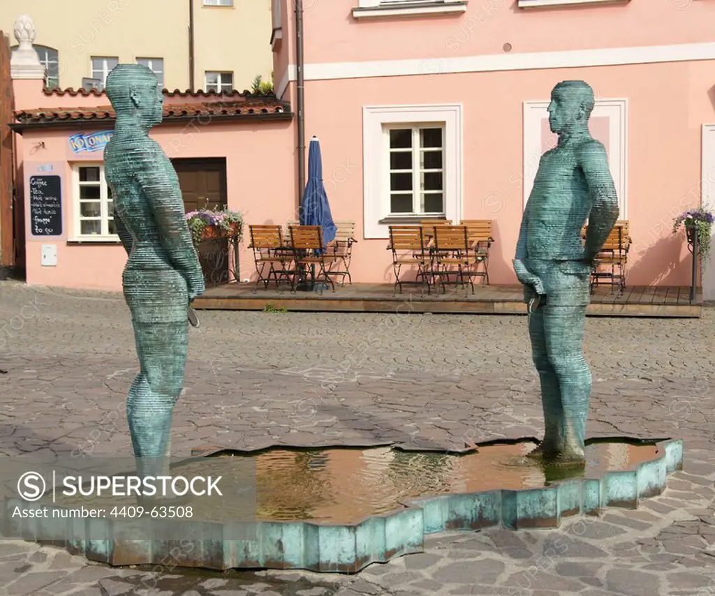 Czech Republic. Prague. Peeing Statues by Czech sculptor David Cerny (1967).