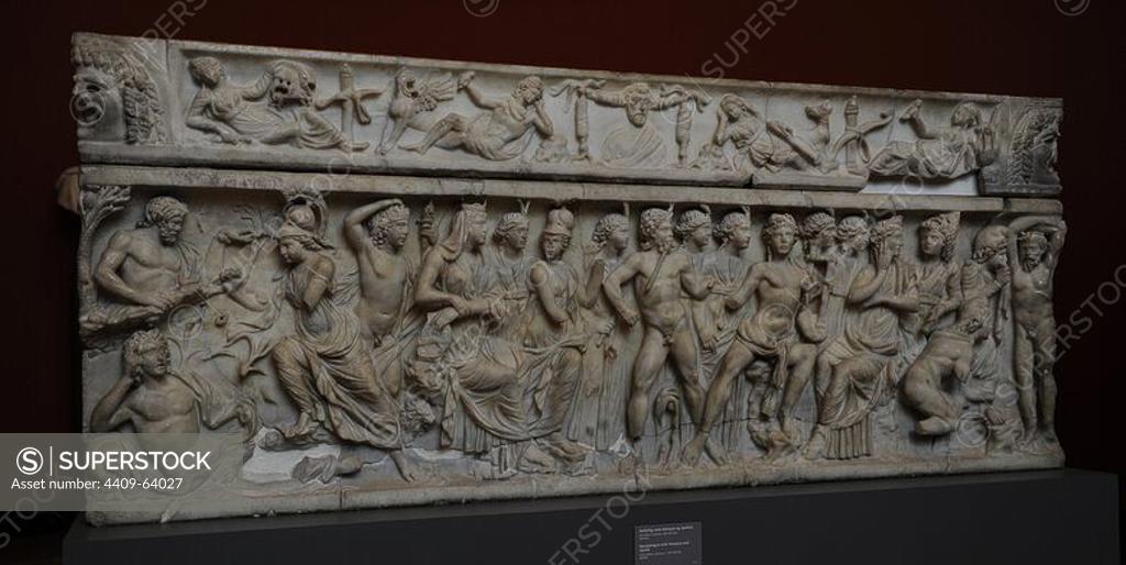 Roman Art. Sarcophagus with Marsyas and Apollo. Marble. From Sidon ...