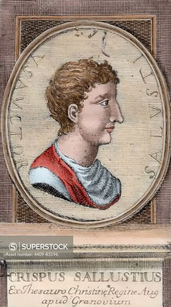 Sallust (Gaius Sallustius Crispus) (86-35 BC). Roman politician and historian. Colored engraving. 1772.