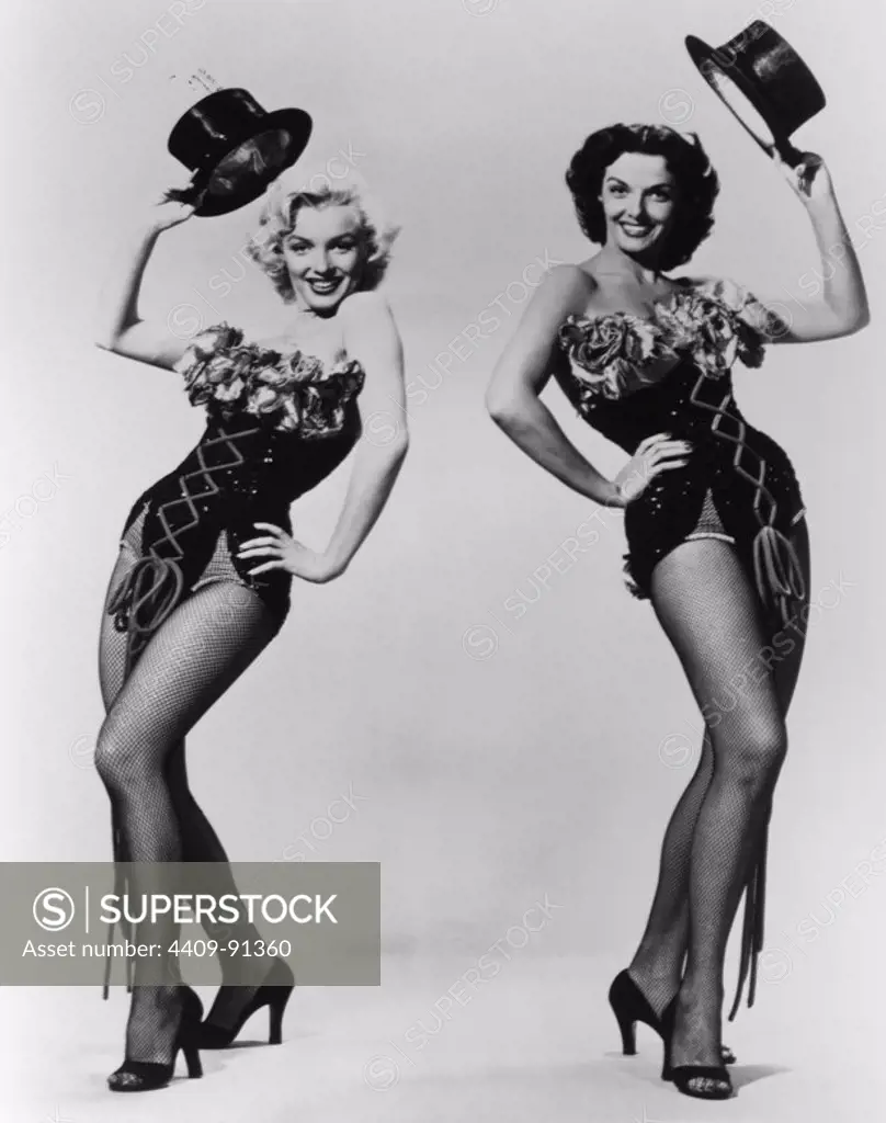 MARILYN MONROE and JANE RUSSELL in GENTLEMEN PREFER BLONDES (1953), directed by HOWARD HAWKS.