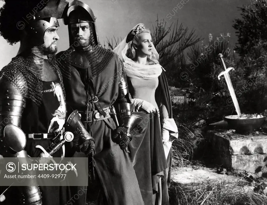 ROBERT TAYLOR and MEL FERRER in KNIGHTS OF THE ROUND TABLE (1953), directed by RICHARD THORPE.