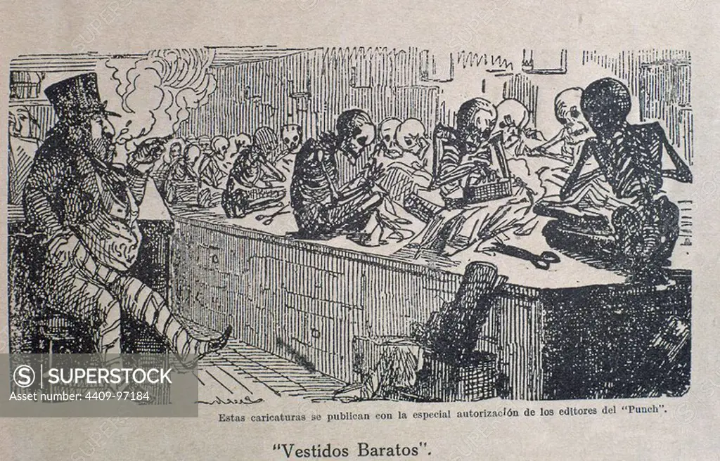 CHEATING DRESSES - ECONOMIC CARICATURE - 1845 - ECONOMIC CRISIS OF ENGLAND - FROM THE SATIRICAL BRITISH PUNCH JOURNAL. Author: JOHN LEECH. Location: MINISTERIO DE HACIENDA-COLECCION. MADRID. SPAIN.