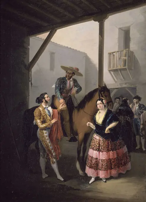 'Patio de caballos', 1852, Oil on canvas, 62,5 x 46,5 cm, CE1904. Author: ANTONIO CABRAL BEJARANO (1788-1861). Location: MUSEO ROMANTICO-PINTURA. MADRID. SPAIN.