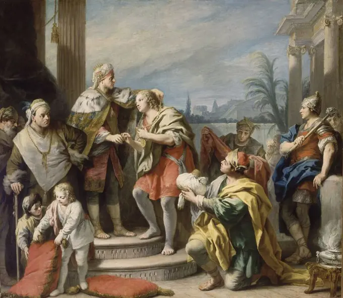 JOSE EN EL PALACIO DEL FARAON - 1750 - OLEO/LIENZO - 283 x 325 cm - NP 5261 - ROCOCO ITALIANO. Author: JACOPO AMIGONI. Location: MUSEO DEL PRADO-PINTURA. MADRID. SPAIN. JOSE HIJO DE JACOB. JACOB HIJOS.