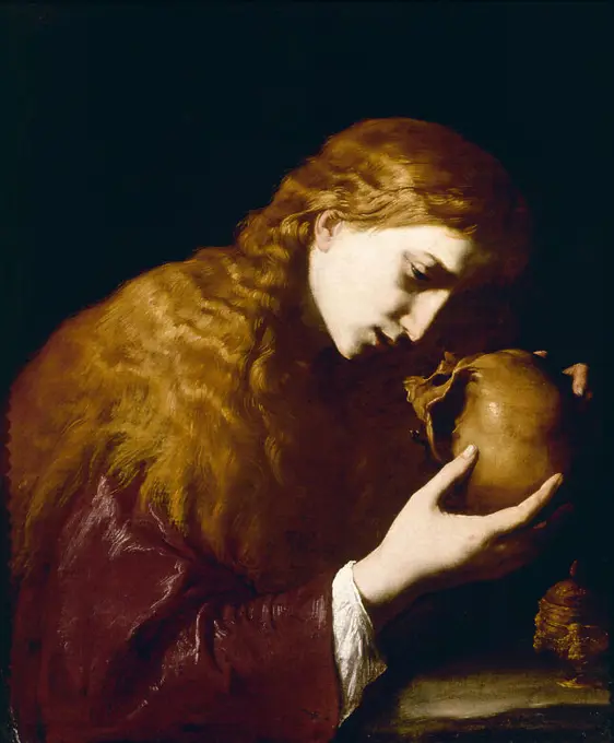 MAGDALENA EN MEDITACION- 0,78 x 0,61 m. Author: JUSEPE DE RIBERA. Location: PRIVATE COLLECTION. Florenz. ITALIA. MARY MAGDALENE. SANTA MAGDALENA. MAGDALENA PENITENTE.