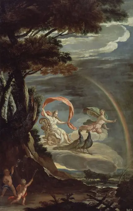 ALEGORIA DEL AIRE - HACIA 1700 - OLEO/LIENZO - 246x156 cm - ROCOCO ESPAÑOL. Author: ANTONIO PALOMINO. Location: MUSEO DEL PRADO-PINTURA. MADRID. SPAIN. HERA. IRIS NINFA.