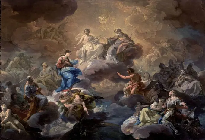 LA TRINIDAD Y SANTOS - 1754-1757 - OLEO/LIENZO - 99 x 138 cm - NP 5441 - ROCOCO ITALIANO. Author: CORRADO GIAQUINTO. Location: MUSEO DEL PRADO-PINTURA. MADRID. SPAIN.