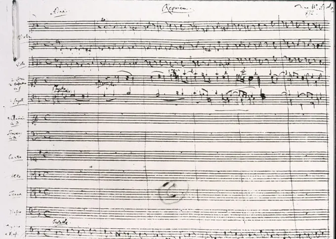 Wolfgang Amadeus Mozart (1756-1791). The first page of Mozart´s Requiem. JOHANN WOLFGANG MOZART.