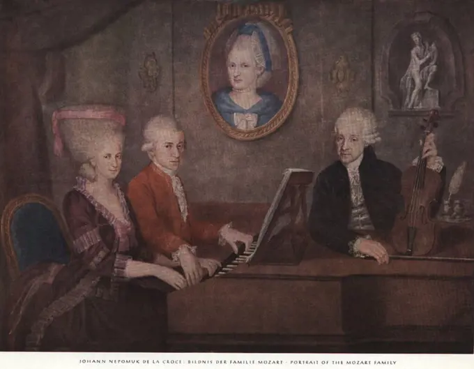 Retrato de la familia de Johann Wolfgang Amadeus Mozart (Salzburg, 1756-Viena, 1791), compositor austríaco de música clásica. Reproducción de una obra del pintor Juan Nepomucemo Croce.