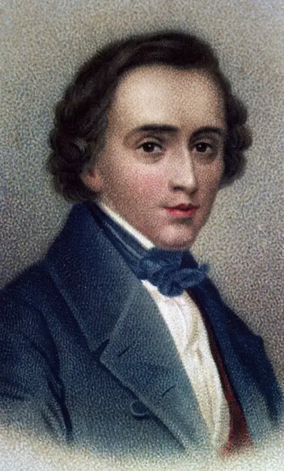 Frédéric François Chopin (Fryderyk Franciszek Chopin) (Zelawowa Wola, Varsovia, 1810-París, 1849). Compositor y pianista polaco. Cromolitografía de principios del siglo XX.