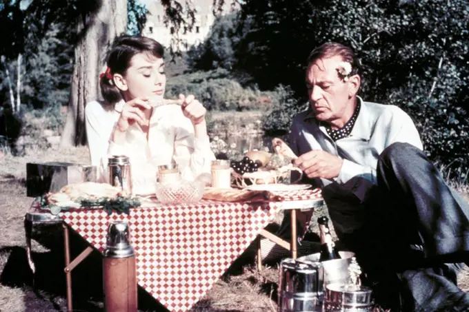 AUDREY HEPBURN and GARY COOPER in LOVE IN THE AFTERNOON (1957), directed by BILLY WILDER.