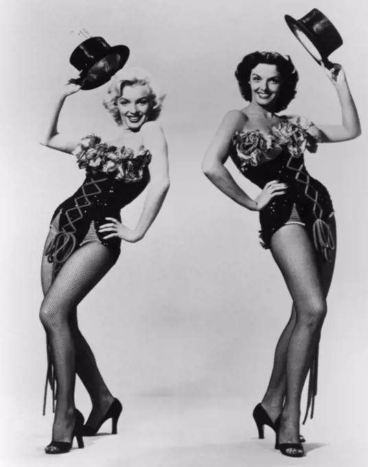 MARILYN MONROE and JANE RUSSELL in GENTLEMEN PREFER BLONDES (1953), directed by HOWARD HAWKS.