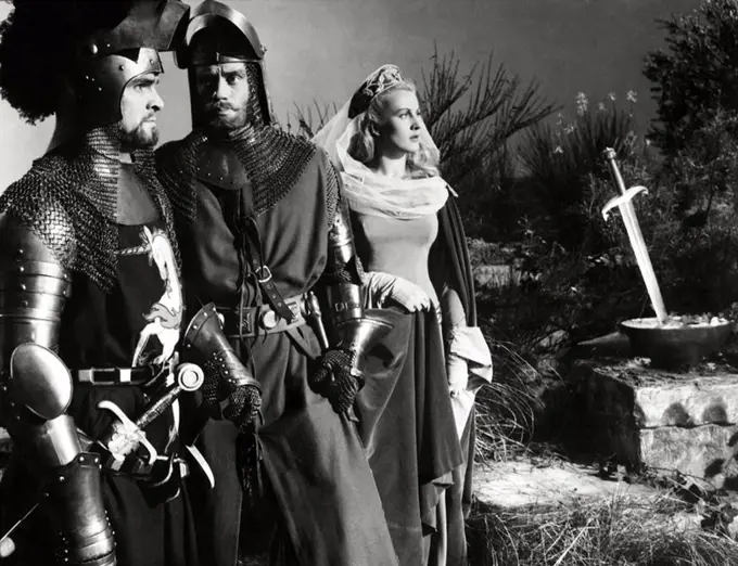 ROBERT TAYLOR and MEL FERRER in KNIGHTS OF THE ROUND TABLE (1953), directed by RICHARD THORPE.